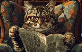 Mačak sedi u fotelji i čita novine, Poljoseme blog